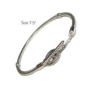 Pandora Snake Chain T-Bar Charm Bracelet 2 Station Sterling Silver 7.5" 599082